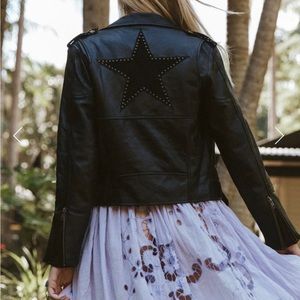 Chasing Unicorns Lone Star leather biker jacket Small Noir NWT